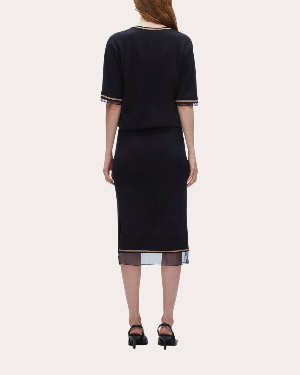 Organza Trimmed Gathered Wool Sweater Dress