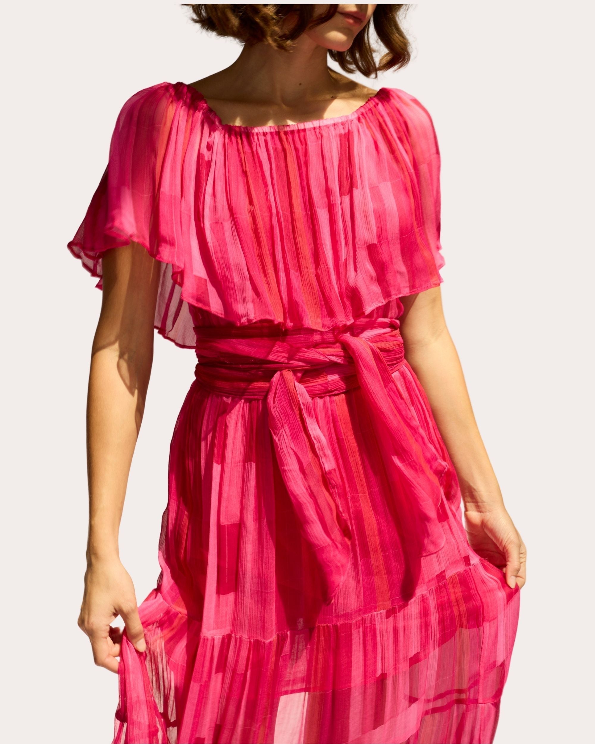 Naomi Sheer Chiffon Ruffle Tiered Maxi Dress