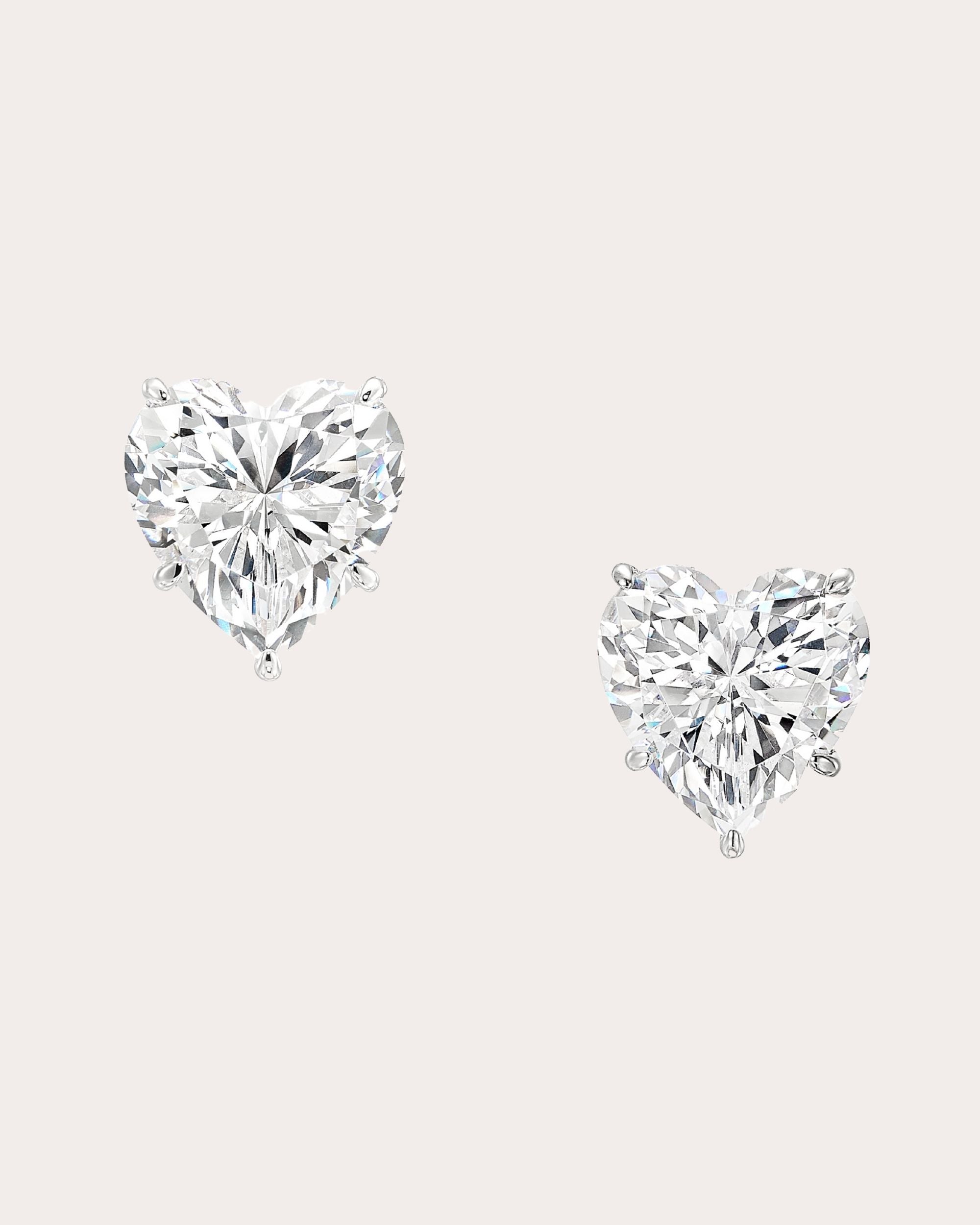 Heart 18K Gold and Rhodium Vermeil Lab-Grown Diamond Stud Earrings