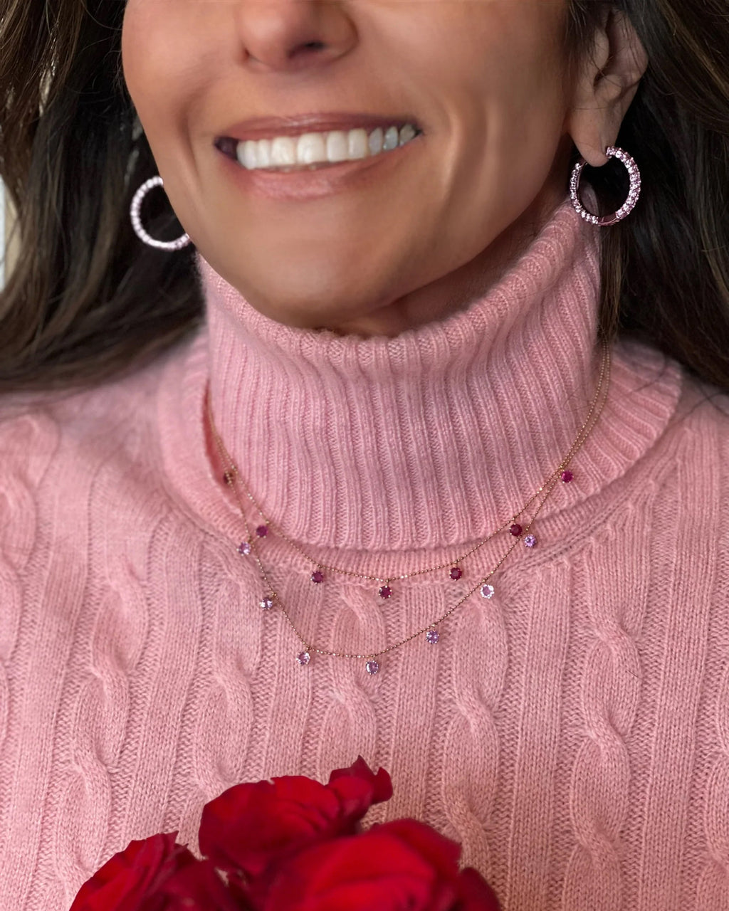 Floating Pink Sapphire Station Necklace