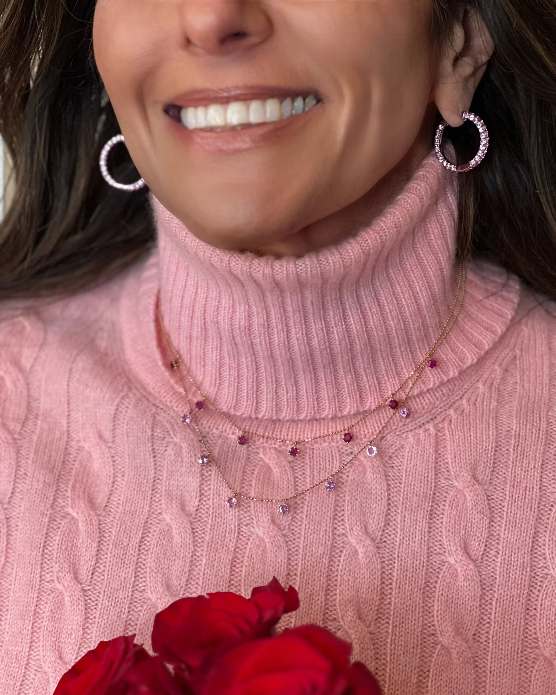 Floating Pink Sapphire Station Necklace