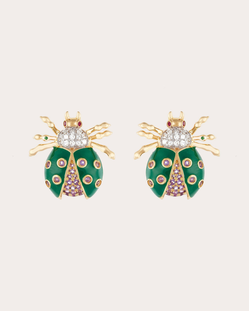 Royal Ladybug 18K Gold Enamel and Multi-Stone Stud Earrings