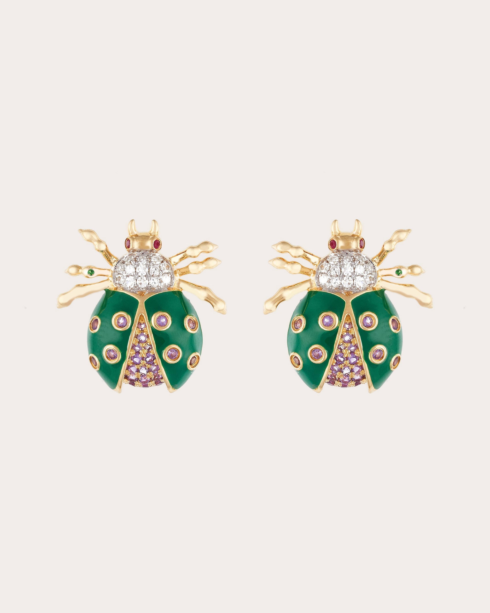 Royal Ladybug 18K Gold Enamel and Multi-Stone Stud Earrings