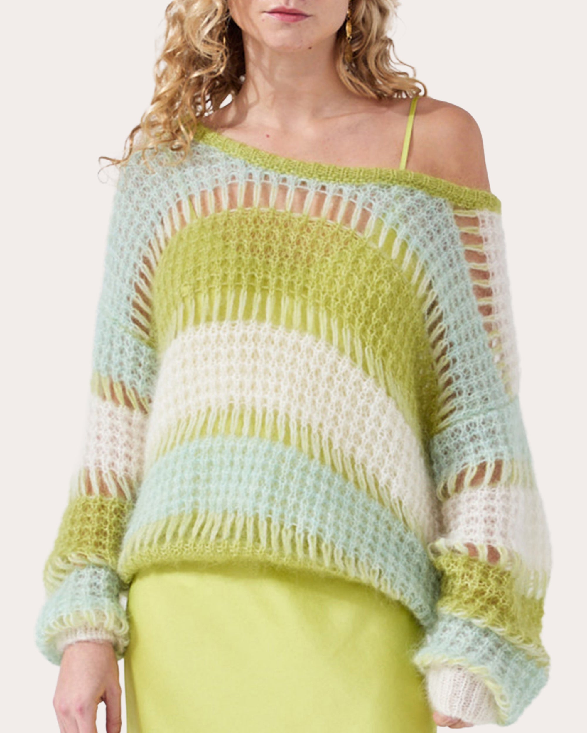 Gwen Striped Open-Knit Mohair Blend Sweater