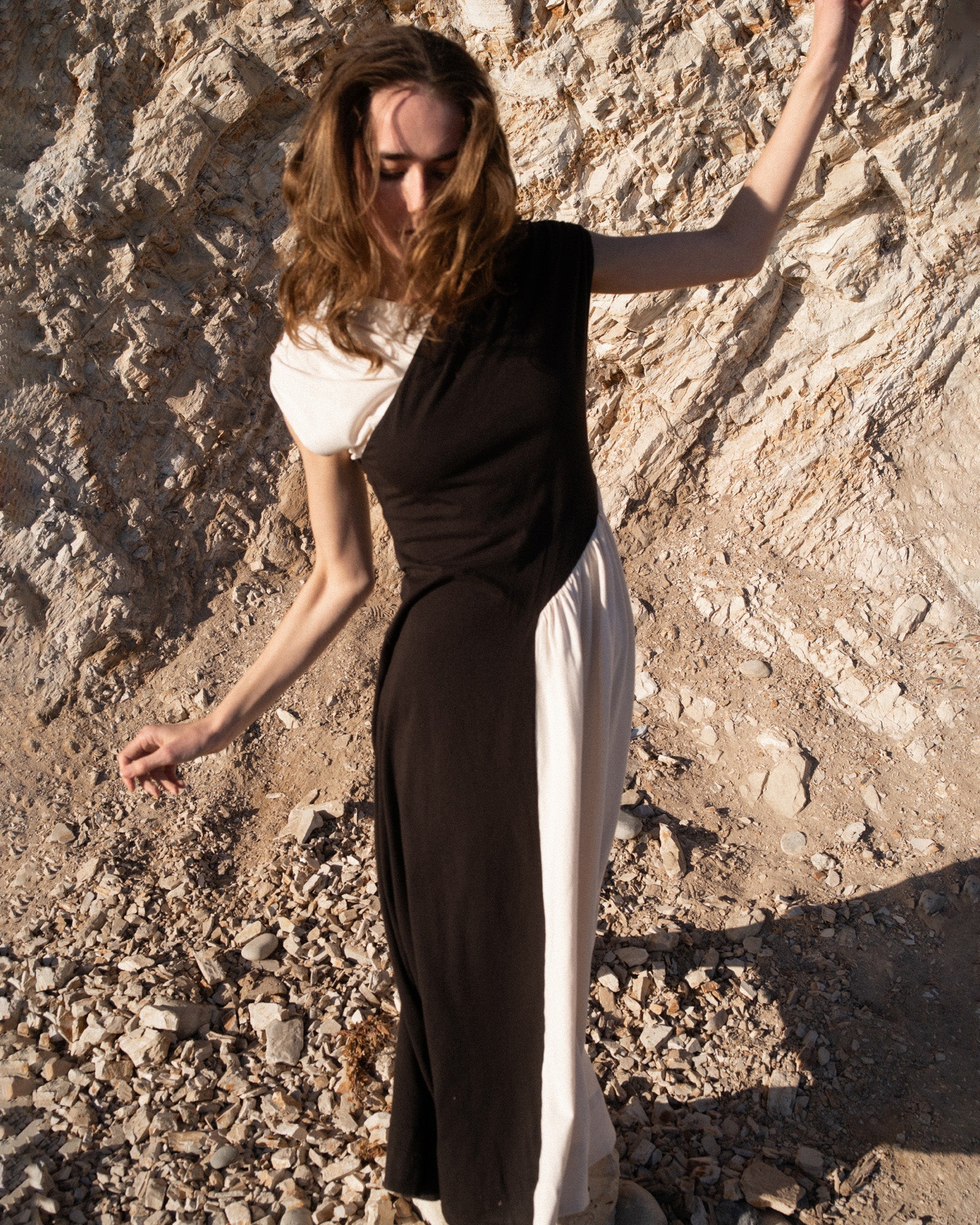 Hinoki Gathered Twist Effect Cotton Jersey Midi Dress