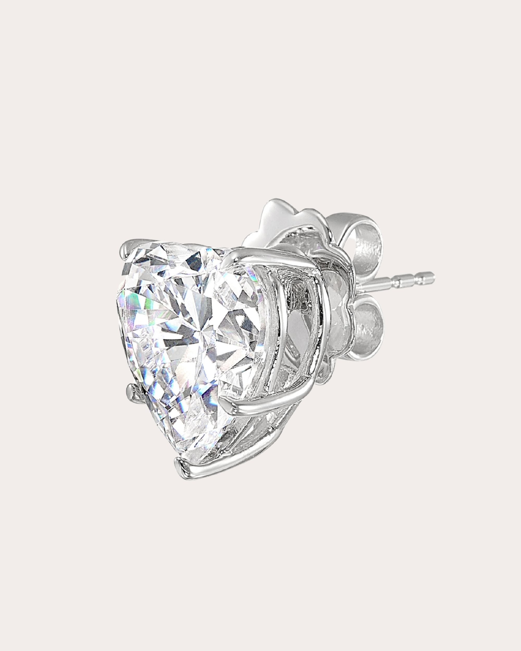 Heart 18K Gold and Rhodium Vermeil Lab-Grown Diamond Stud Earrings