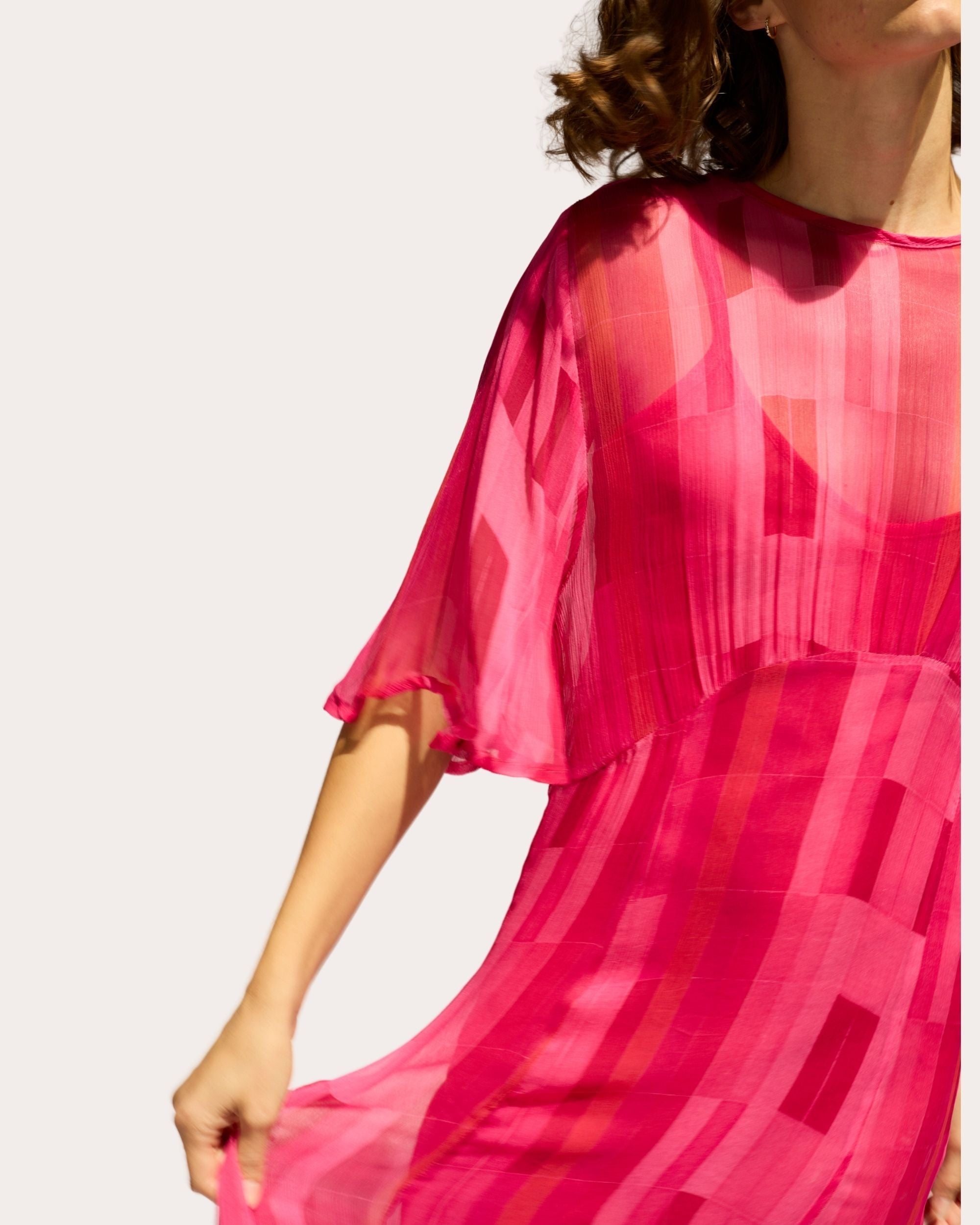 Lily Sheer Chiffon Flutter-Sleeve Maxi Dress