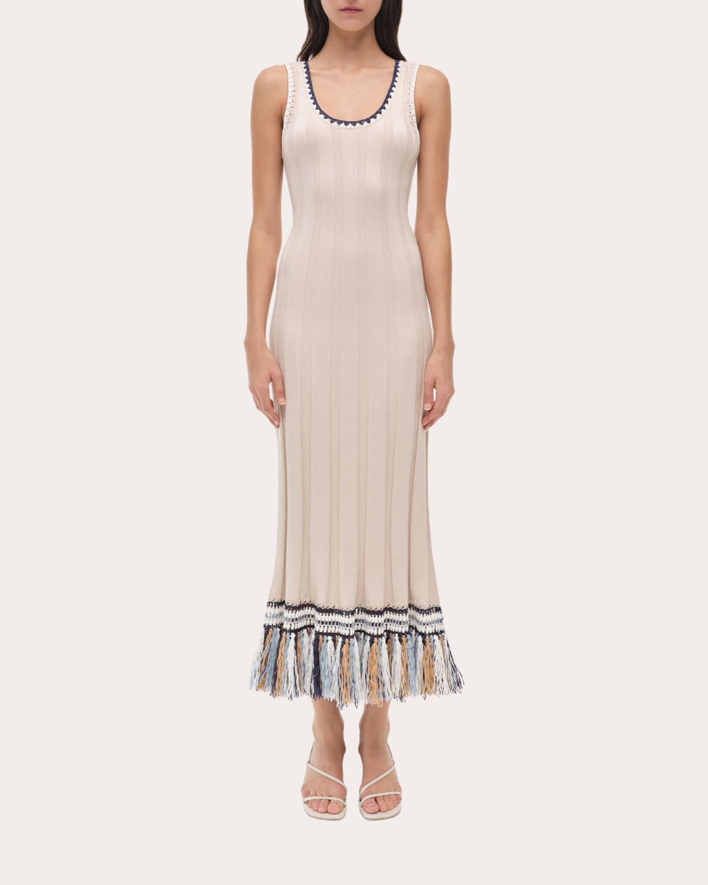 Julianna Ribbed Crochet-Trim Fringed Tank Dress