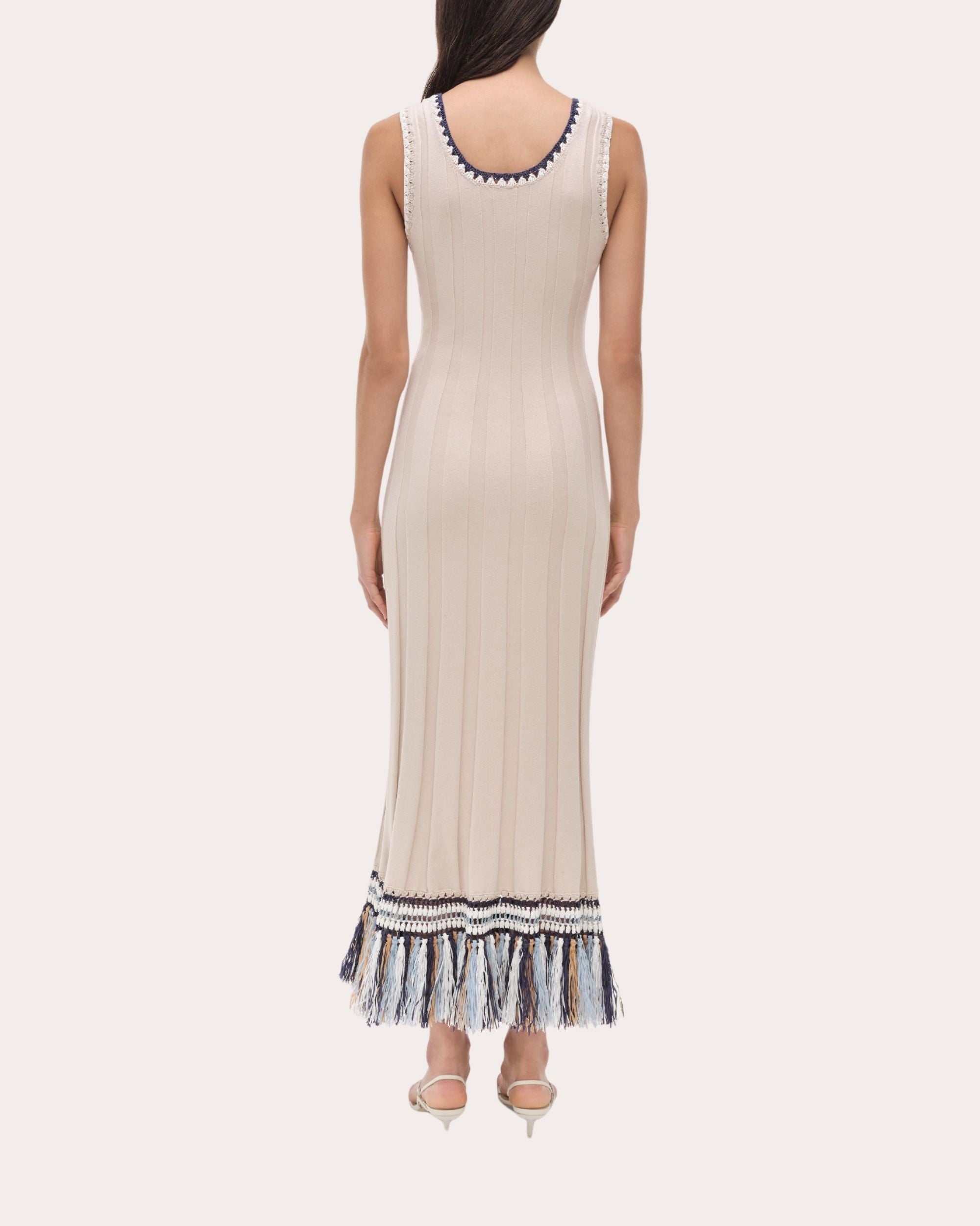 Julianna Ribbed Crochet-Trim Fringed Tank Dress