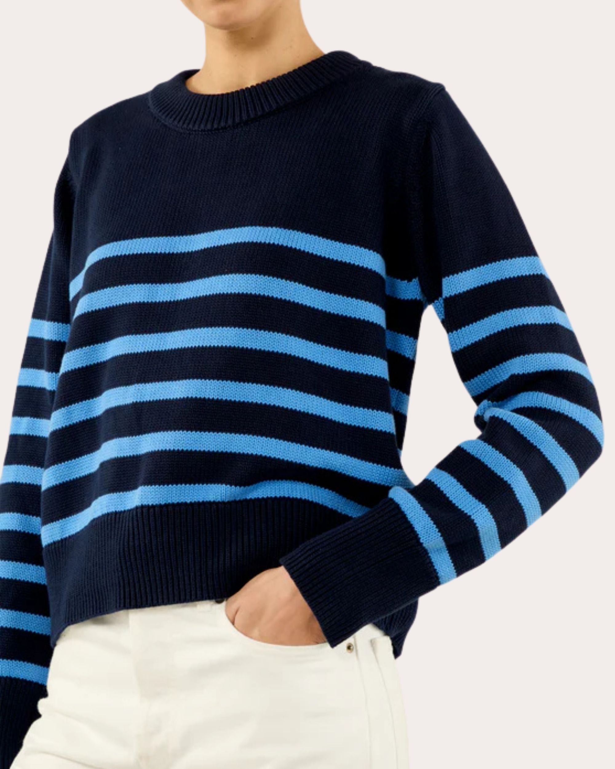 Devon Stripe Cotton Crewneck Sweater