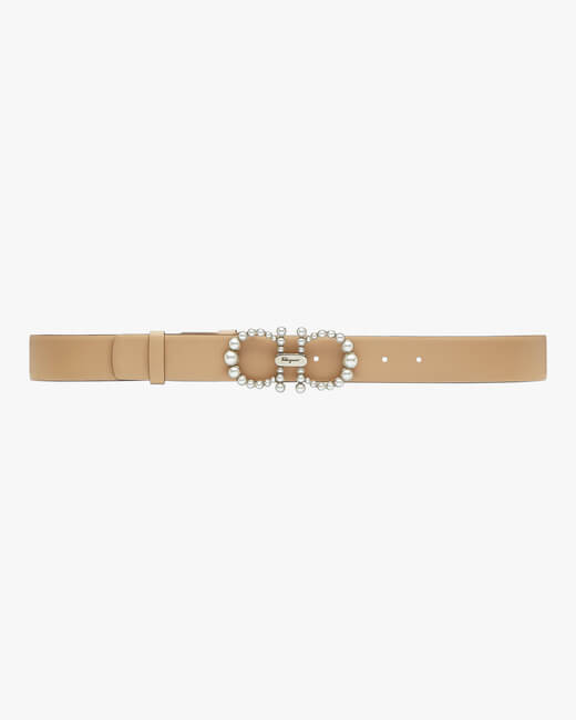 Silvertone-Buckle Leather Belt