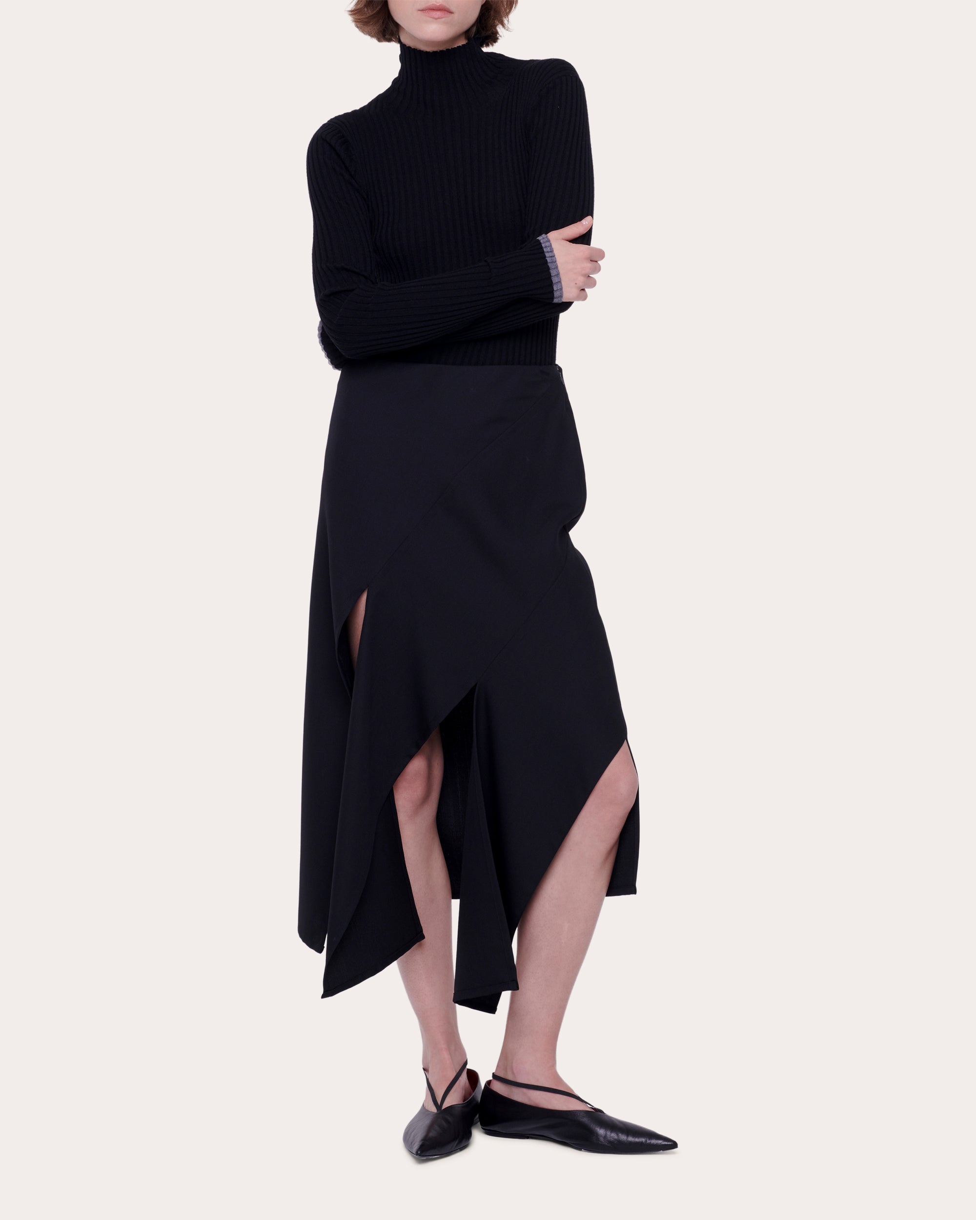 Asymmetric Wool-Blend Midi Skirt