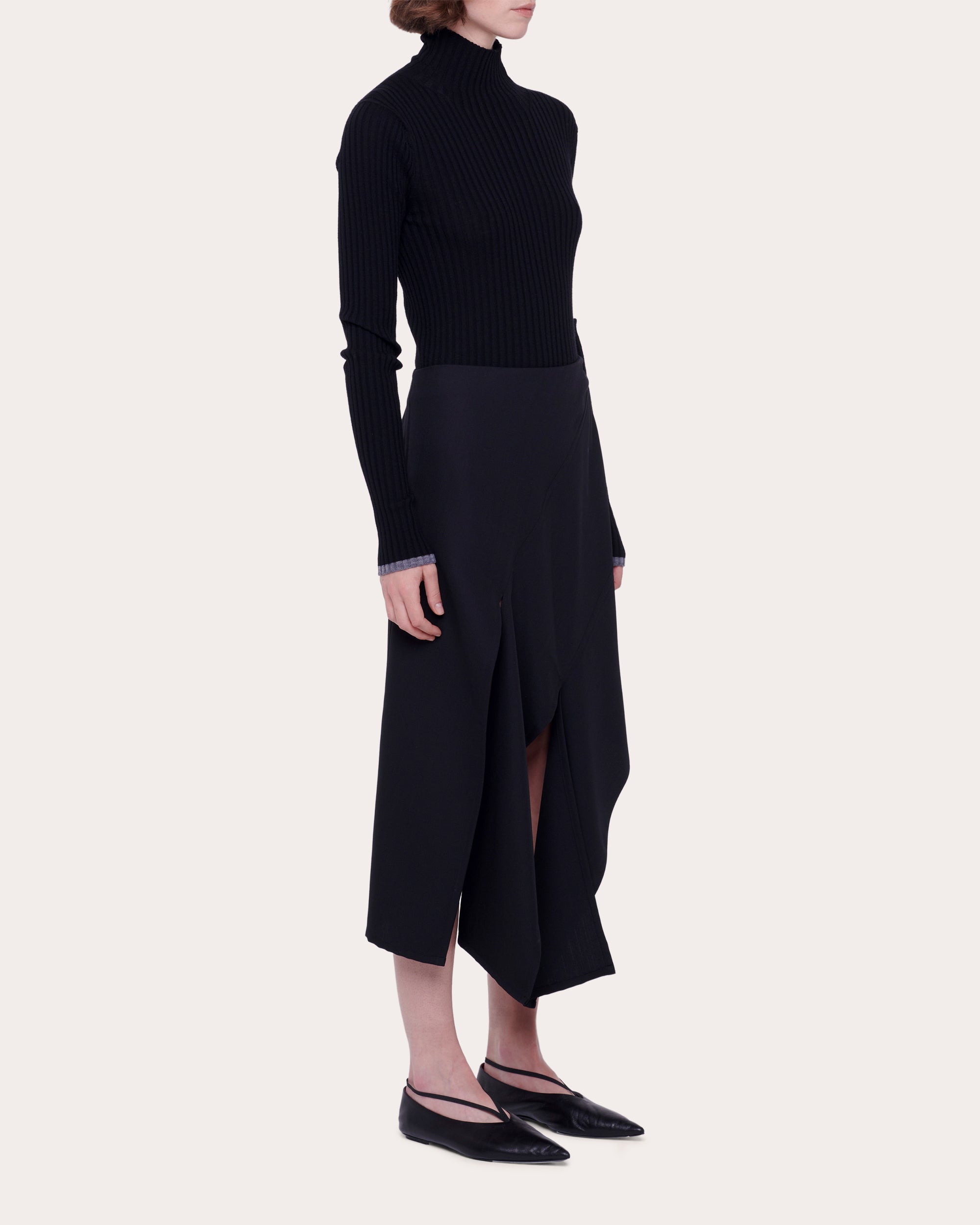 Asymmetric Wool-Blend Midi Skirt