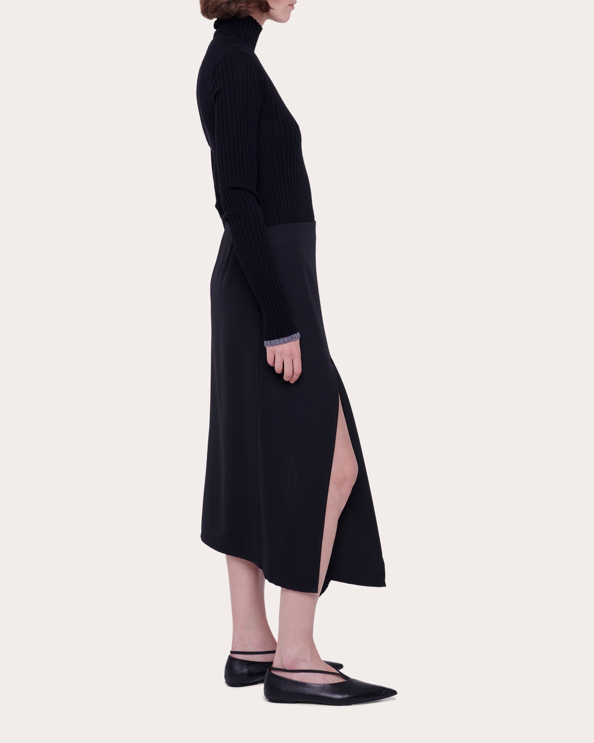 Asymmetric Wool-Blend Midi Skirt