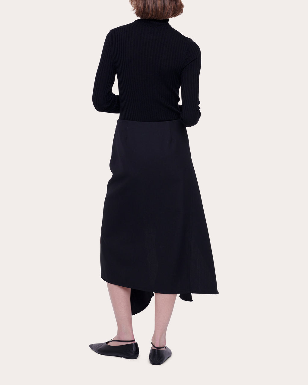 Asymmetric Wool-Blend Midi Skirt