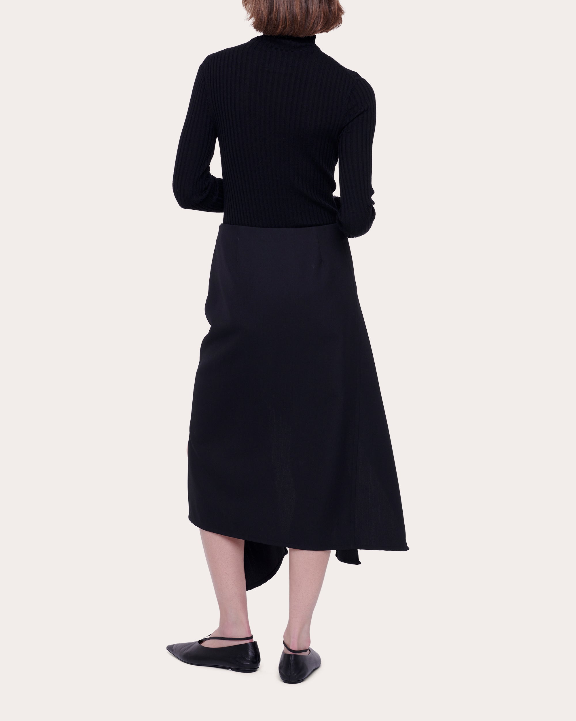 Asymmetric Wool-Blend Midi Skirt