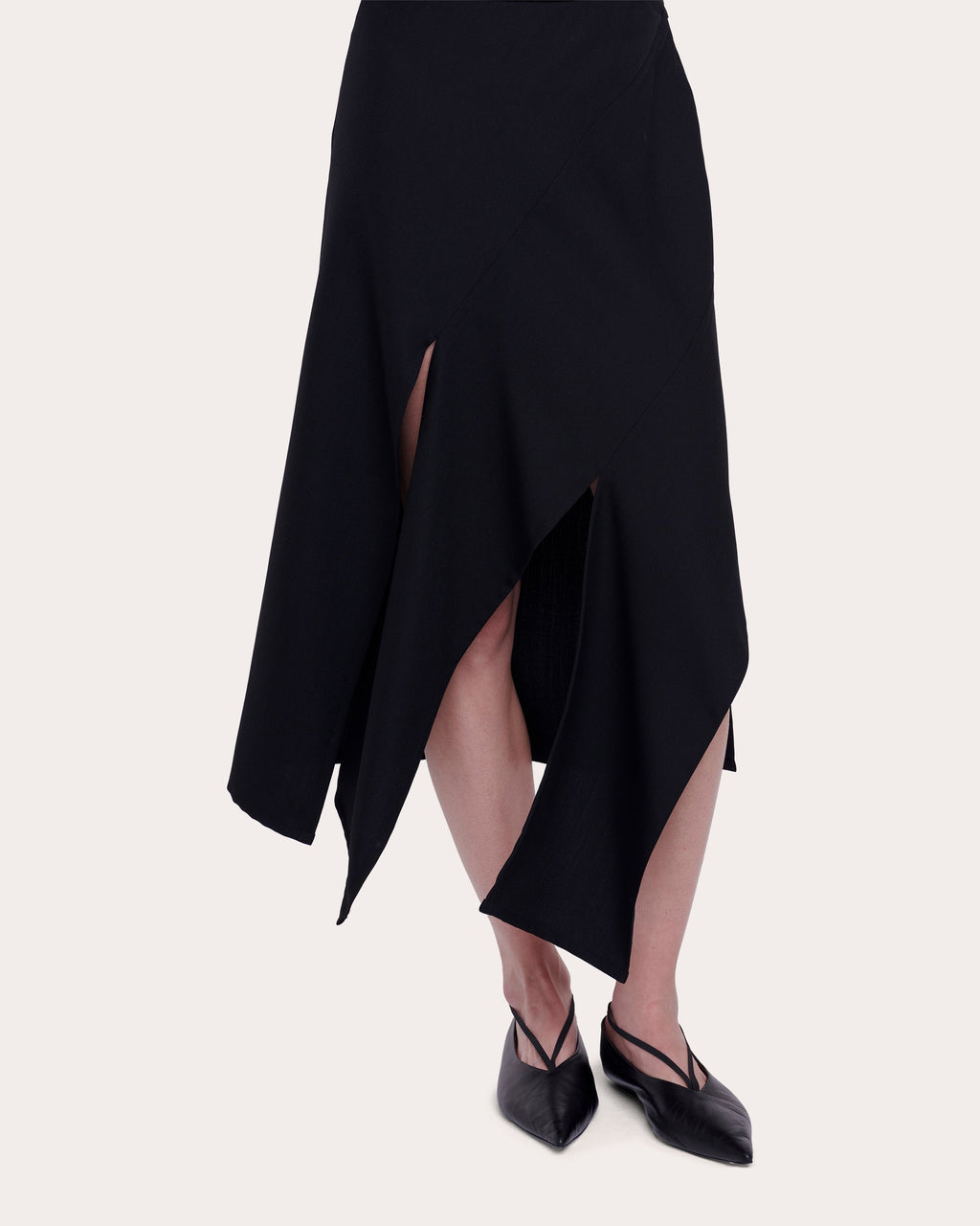 Asymmetric Wool-Blend Midi Skirt
