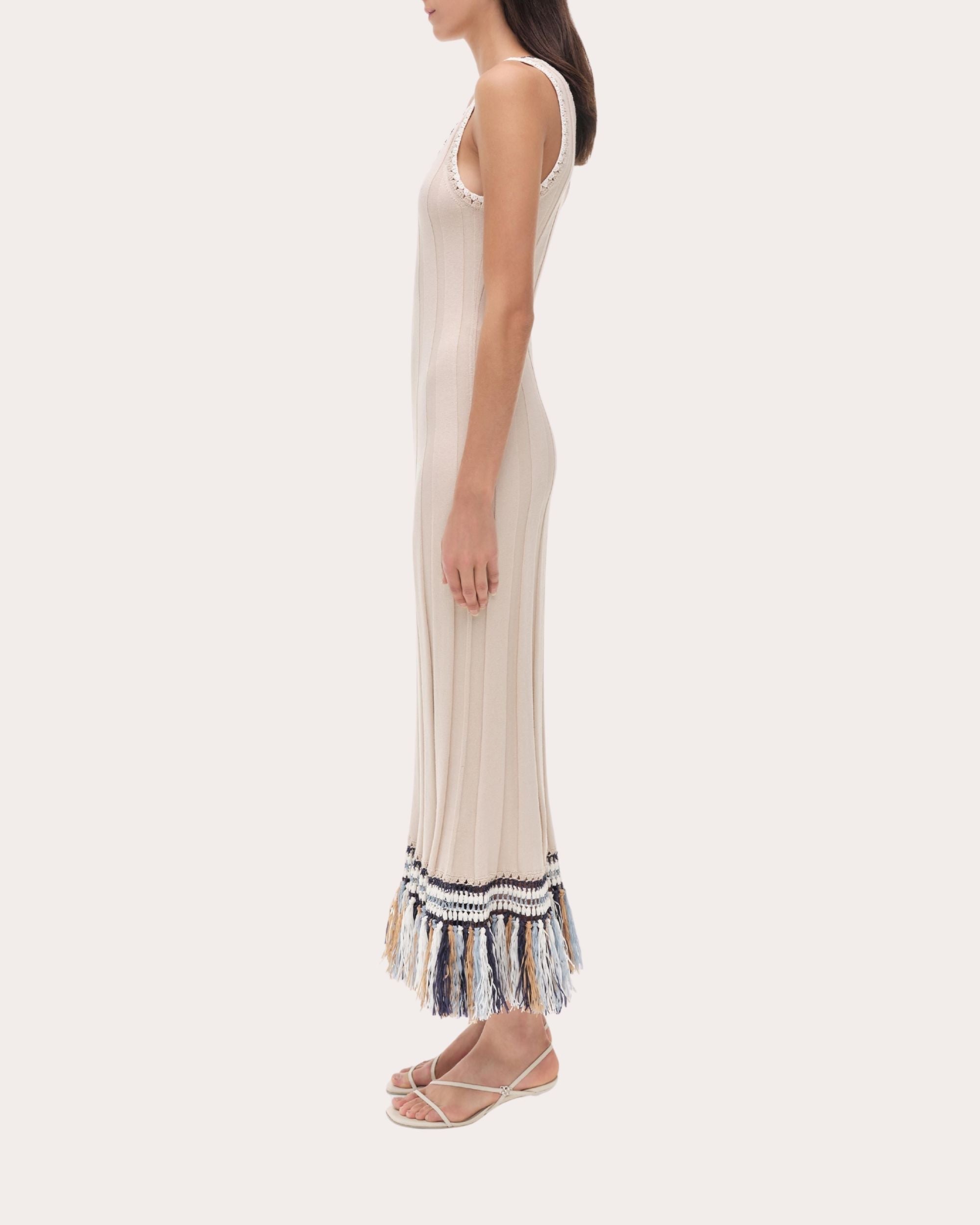 Julianna Ribbed Crochet-Trim Fringed Tank Dress