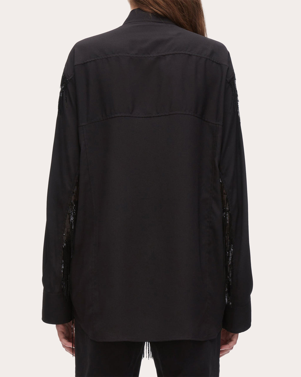 Fringed Sequin-Embellished Crepe Blouse