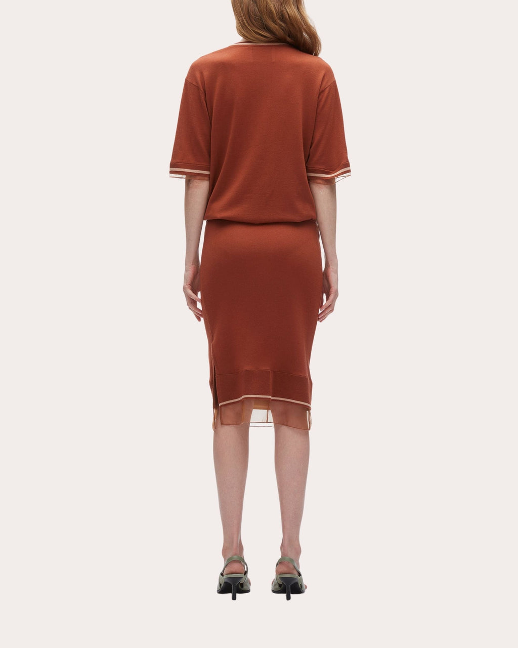 Organza Trimmed Gathered Wool Sweater Dress