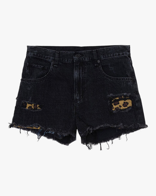 Leopard-Repair Boyfriend Shorts