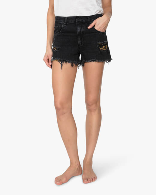 Leopard-Repair Boyfriend Shorts