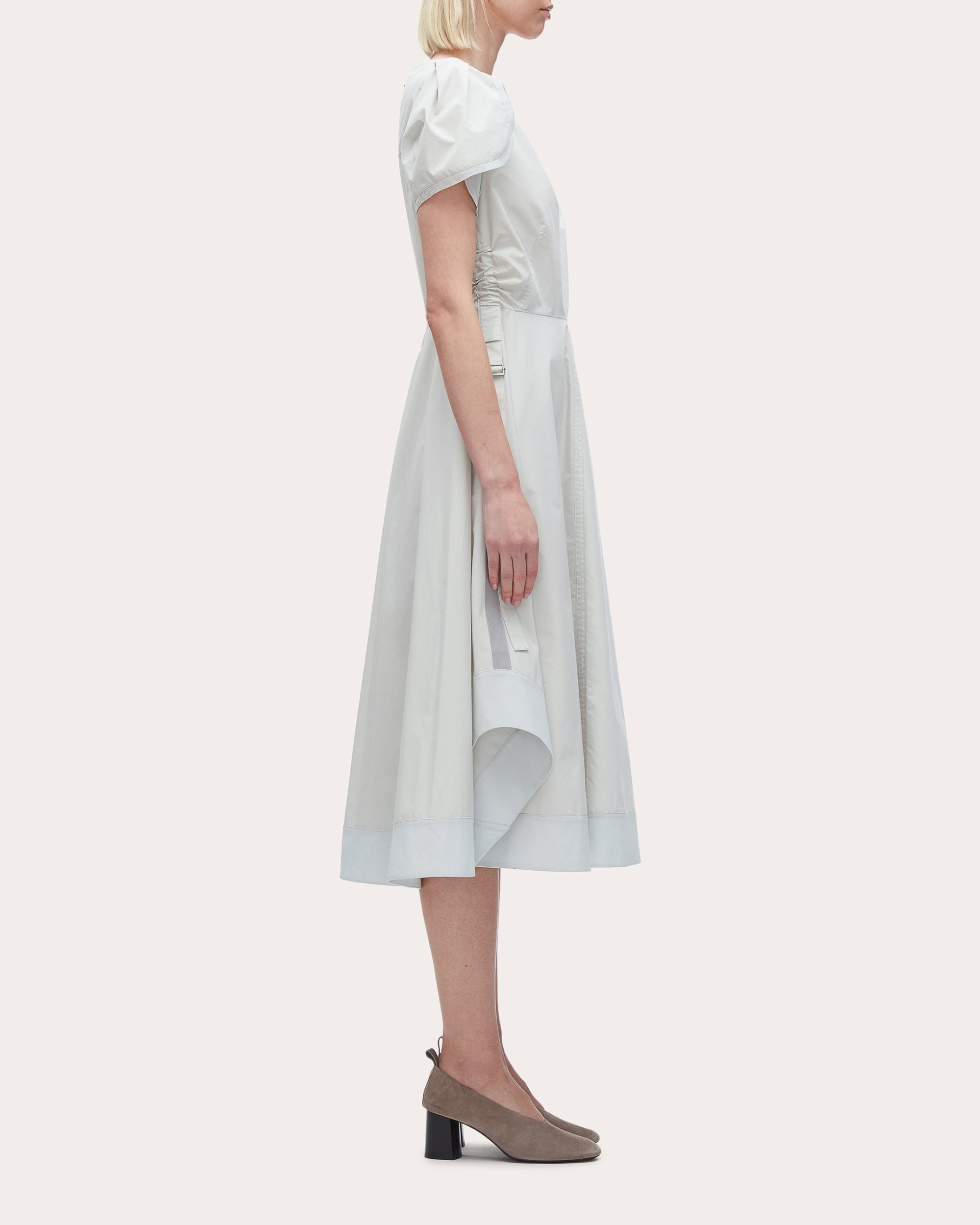 Techno Poplin V-Neck Midi Dress