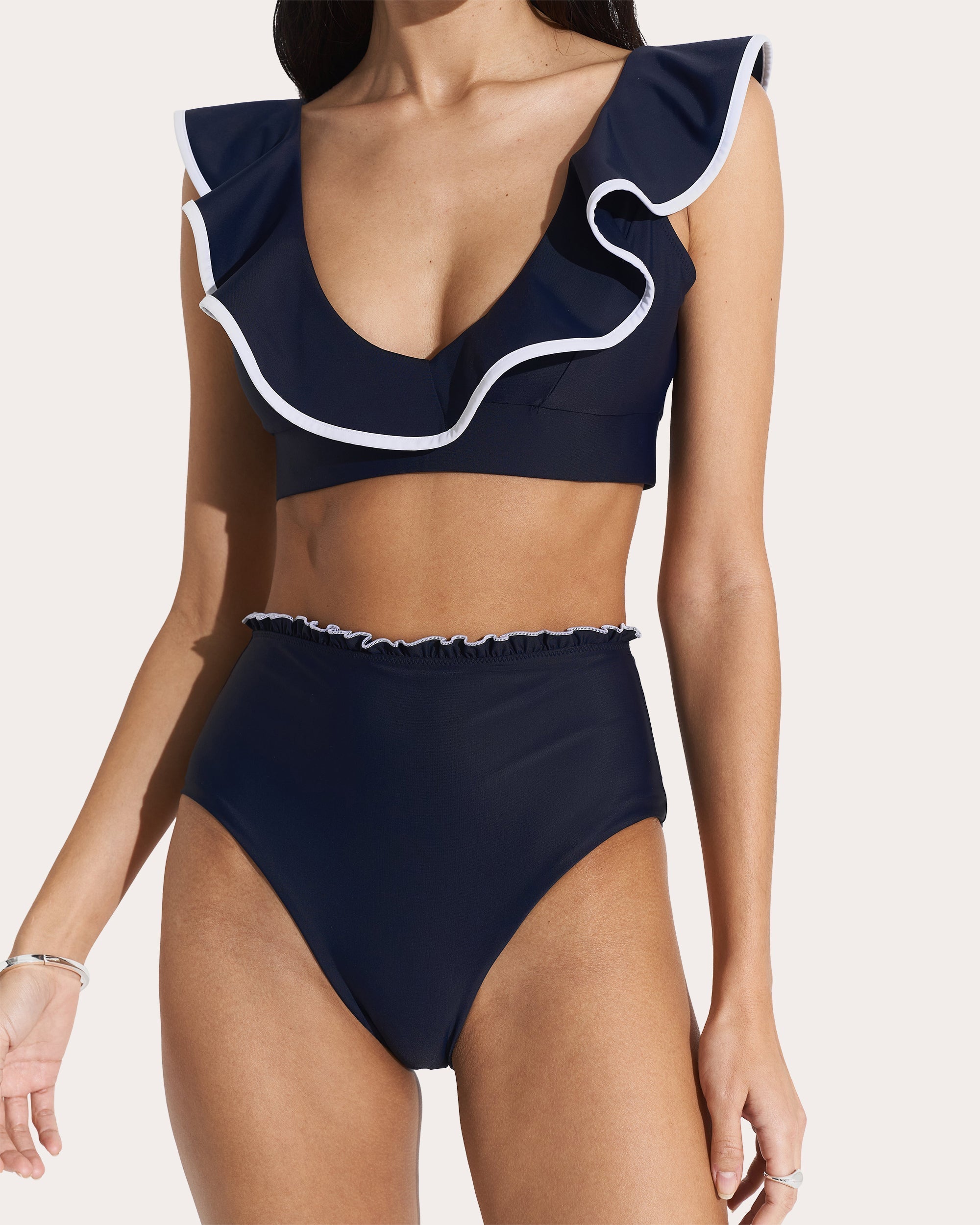 Deep Ruffle-Trimmed Bikini Top