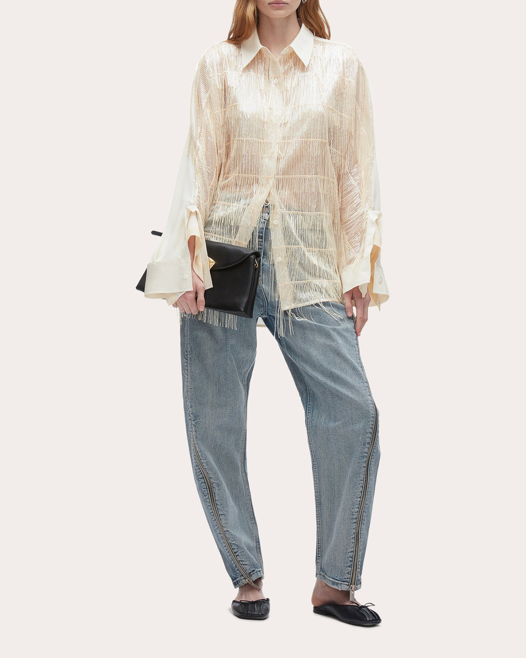 Fringed Sequin-Embellished Crepe Blouse