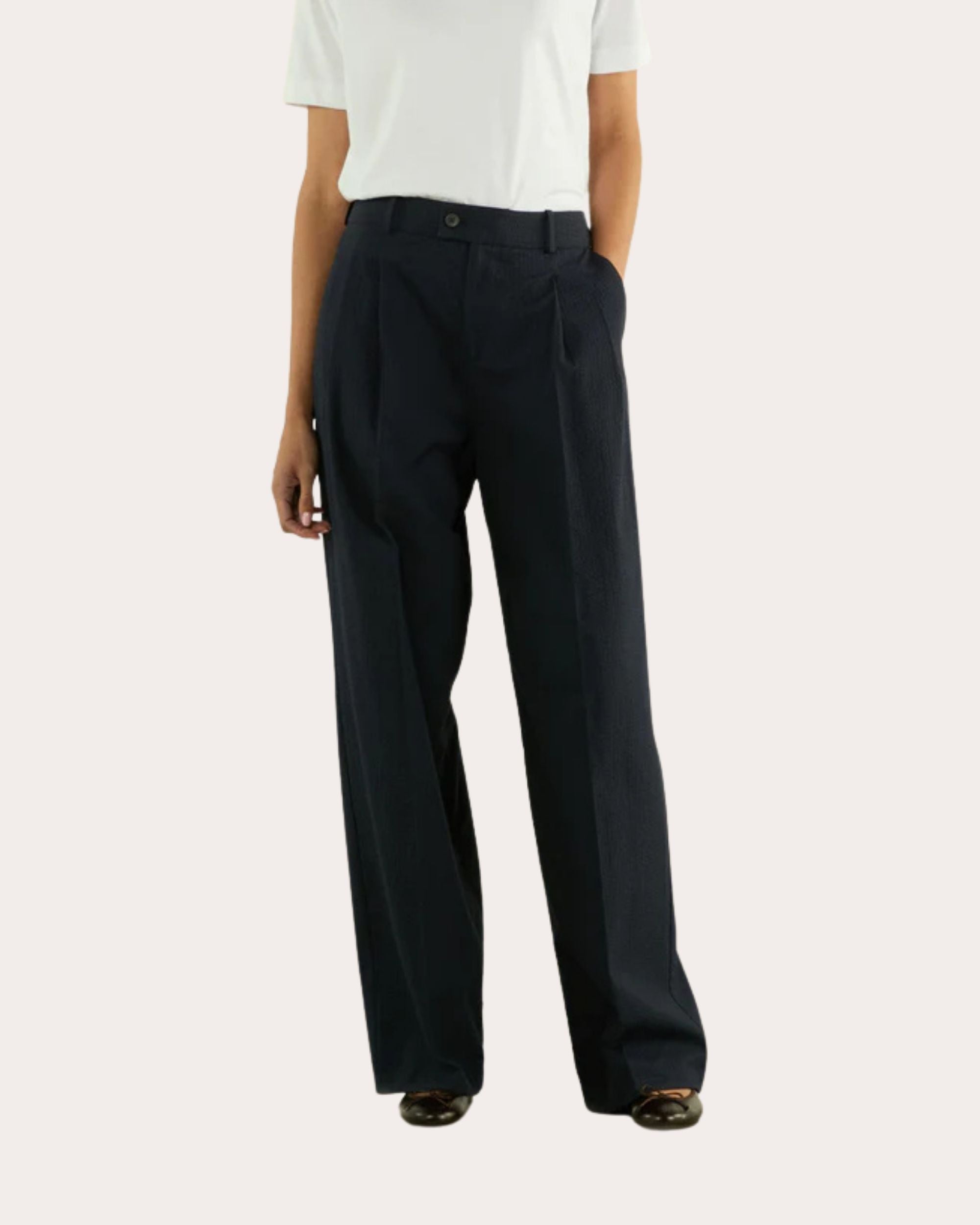Rampling Cotton Seersucker Wide-Leg Trousers