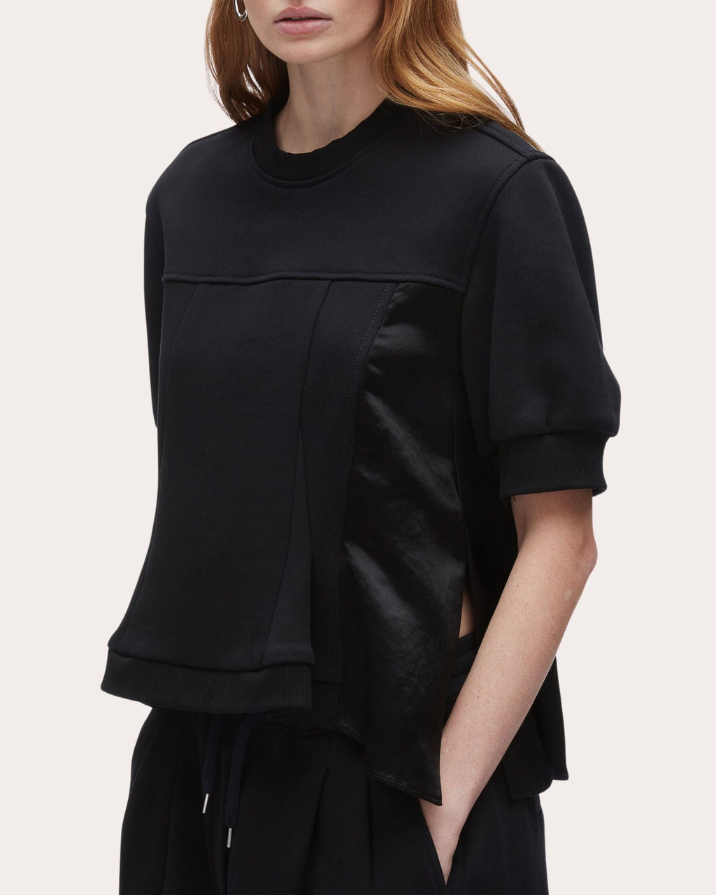 Paneled Cotton Jersey and Satin Top