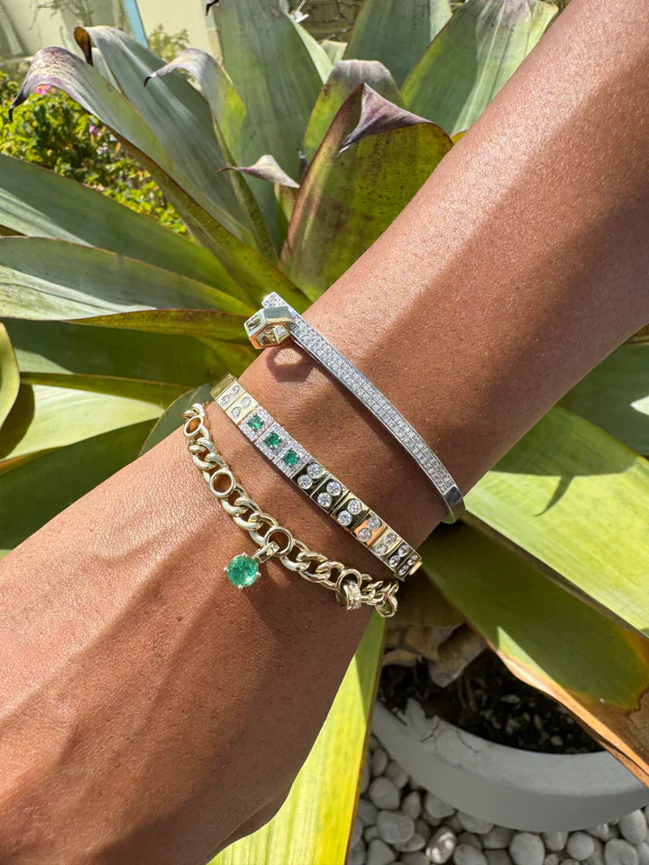 Punk 14K Gold Emerald and Diamond Chain Bracelet