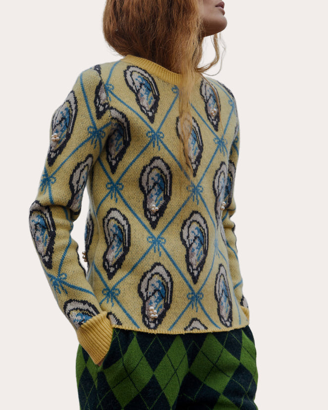 Oyster Embellished Jacquard-Knit Wool Sweater