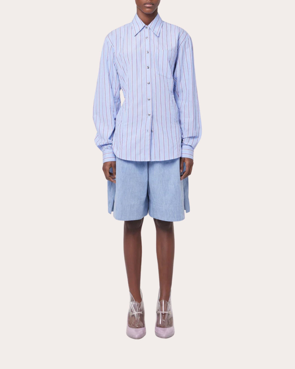 Striped Tie-Back Cotton Shirt