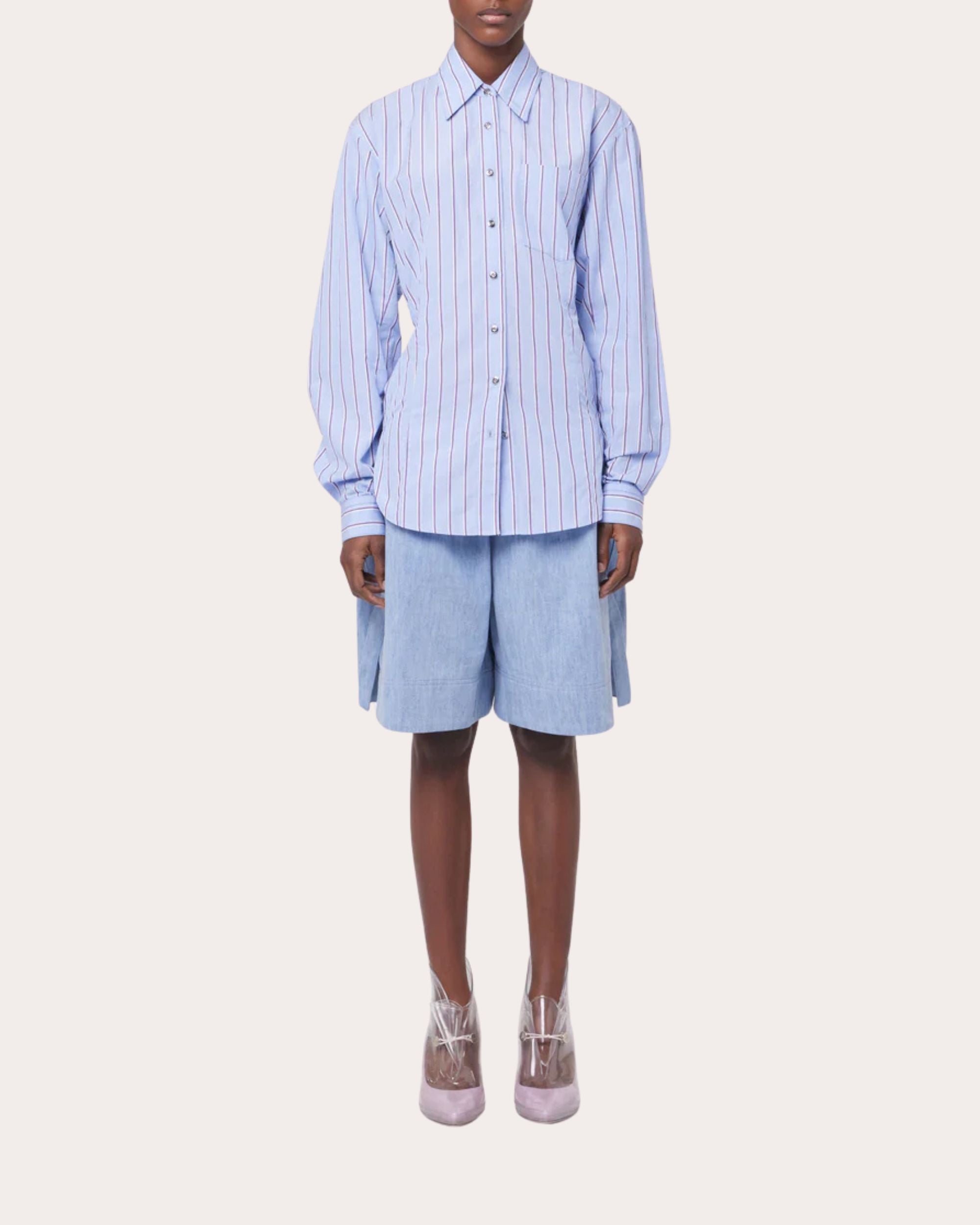 Striped Tie-Back Cotton Shirt