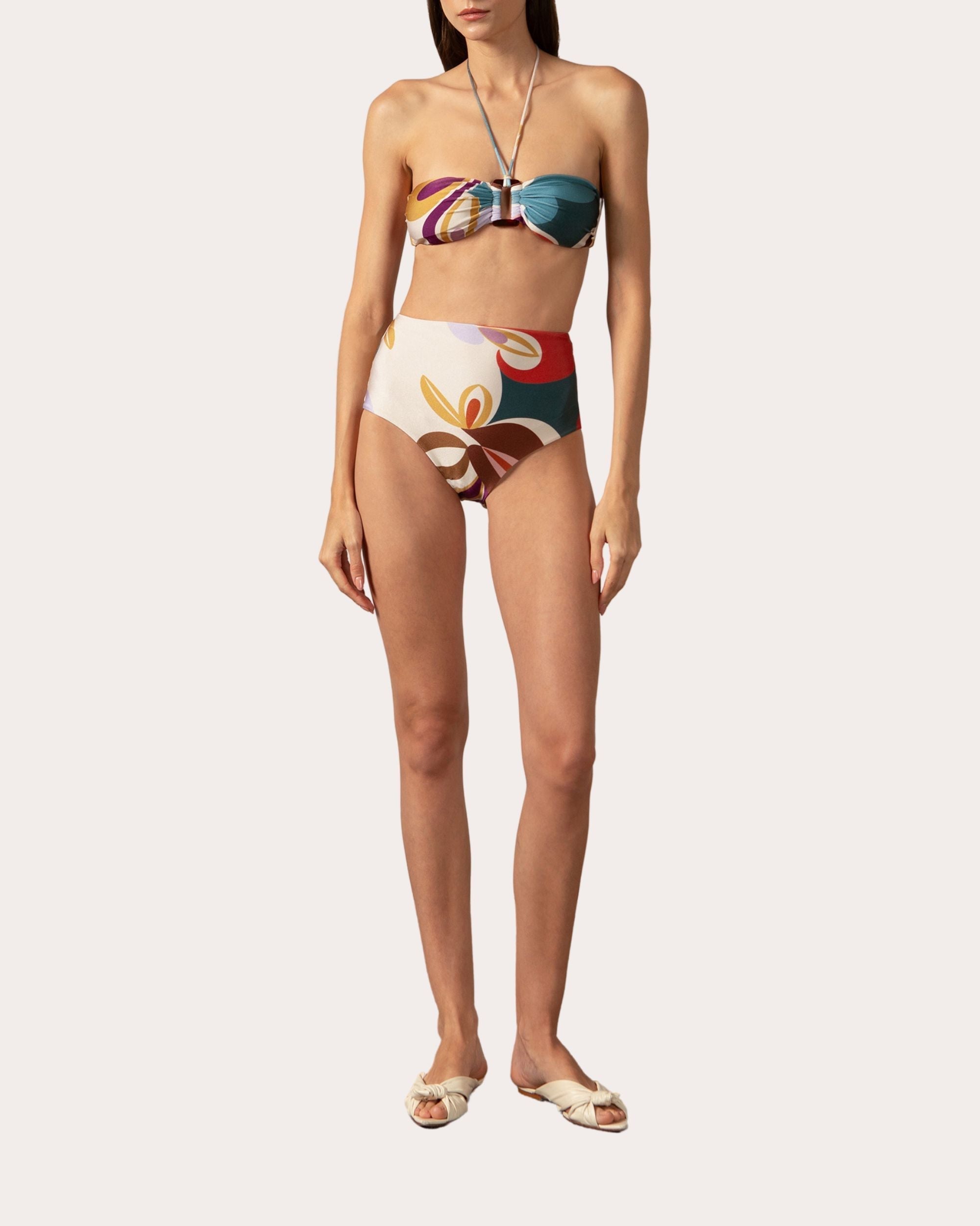 Floral-Print High-Waist Halterneck Bikini