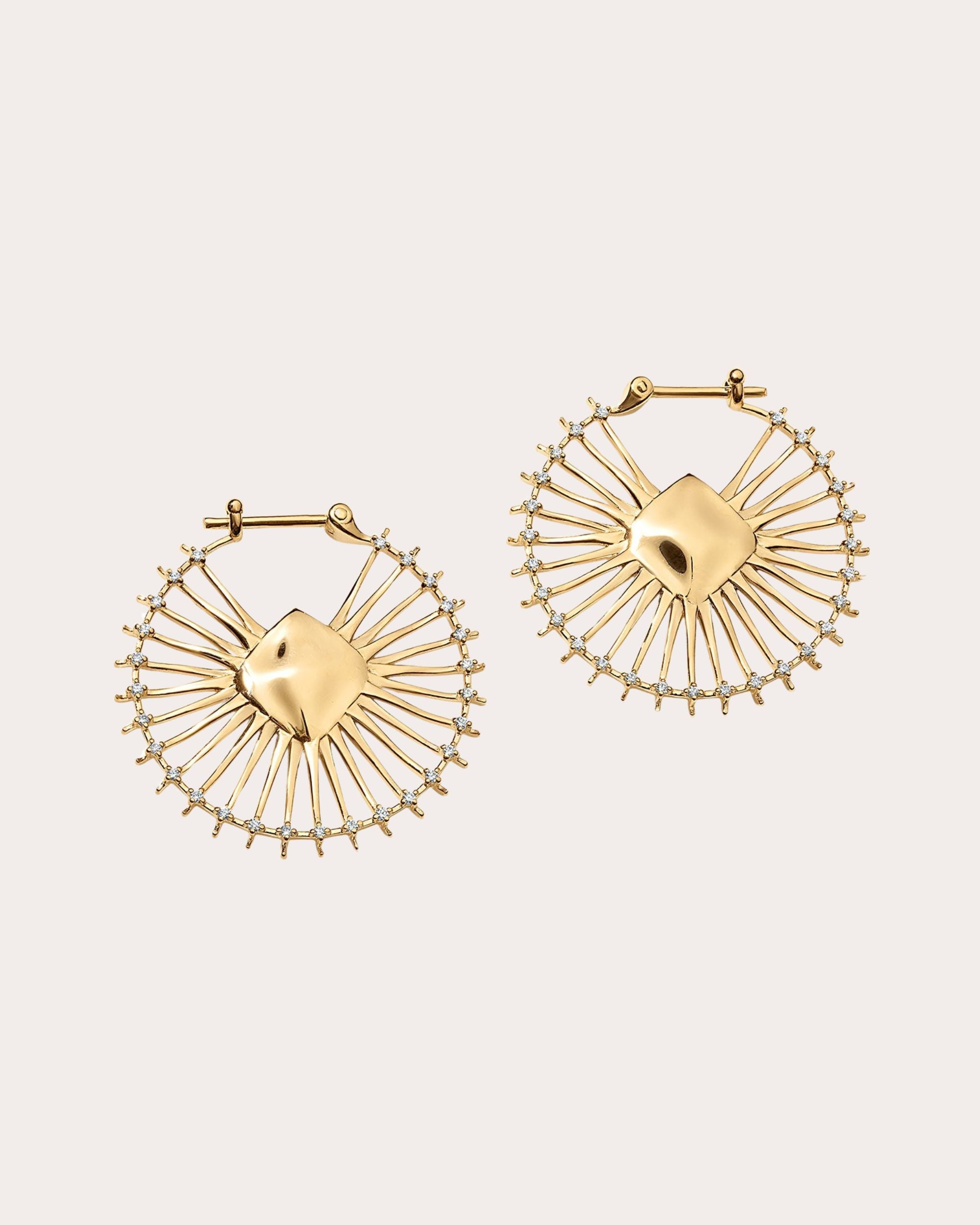 300Hz Frequency 14K Gold Diamond Hoop Earrings