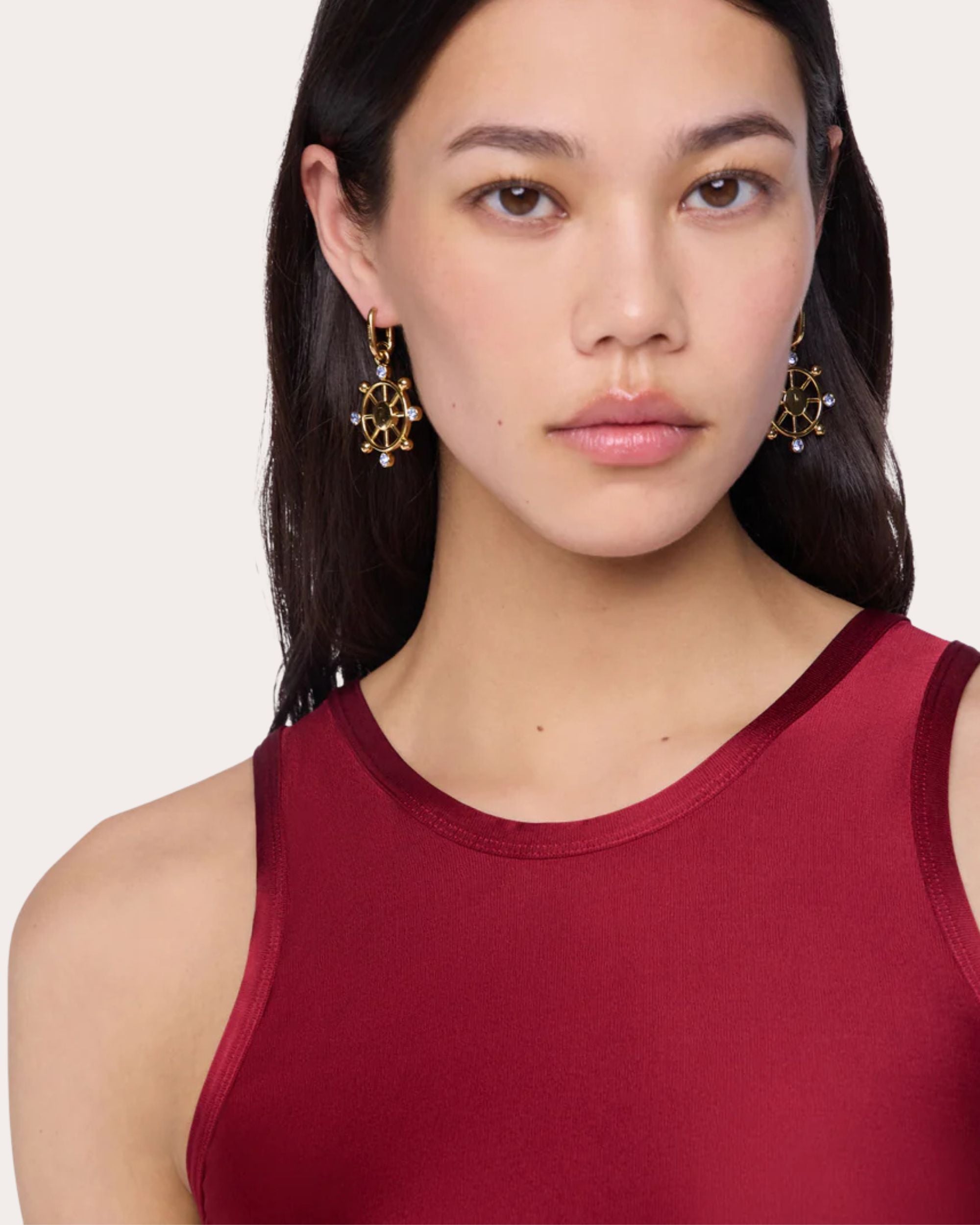Gold-Tone Crystal Ship Wheel Earrings