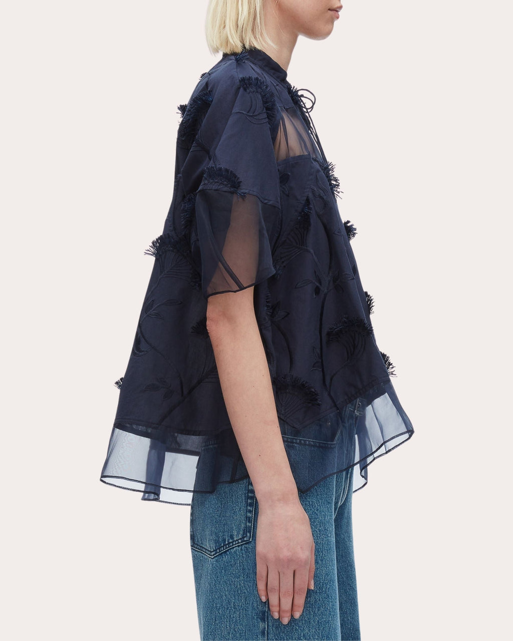 Paneled Embroidered Cotton Organza Top
