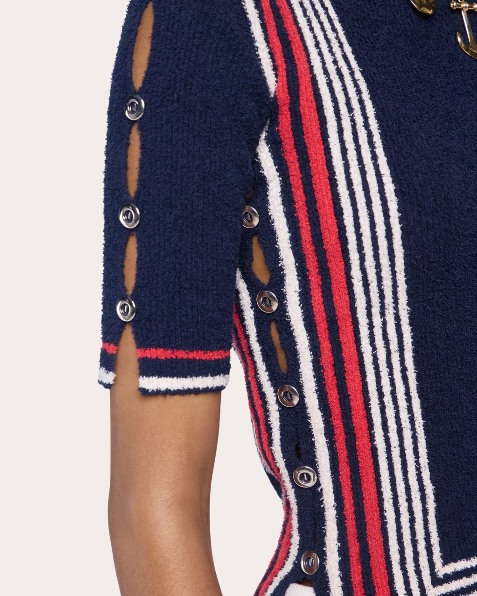 Embellished Striped Terry Sweater