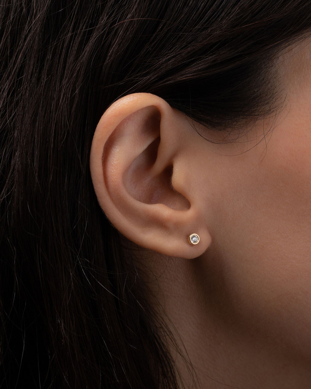 14K Gold Diamond Bezel Stud Earrings