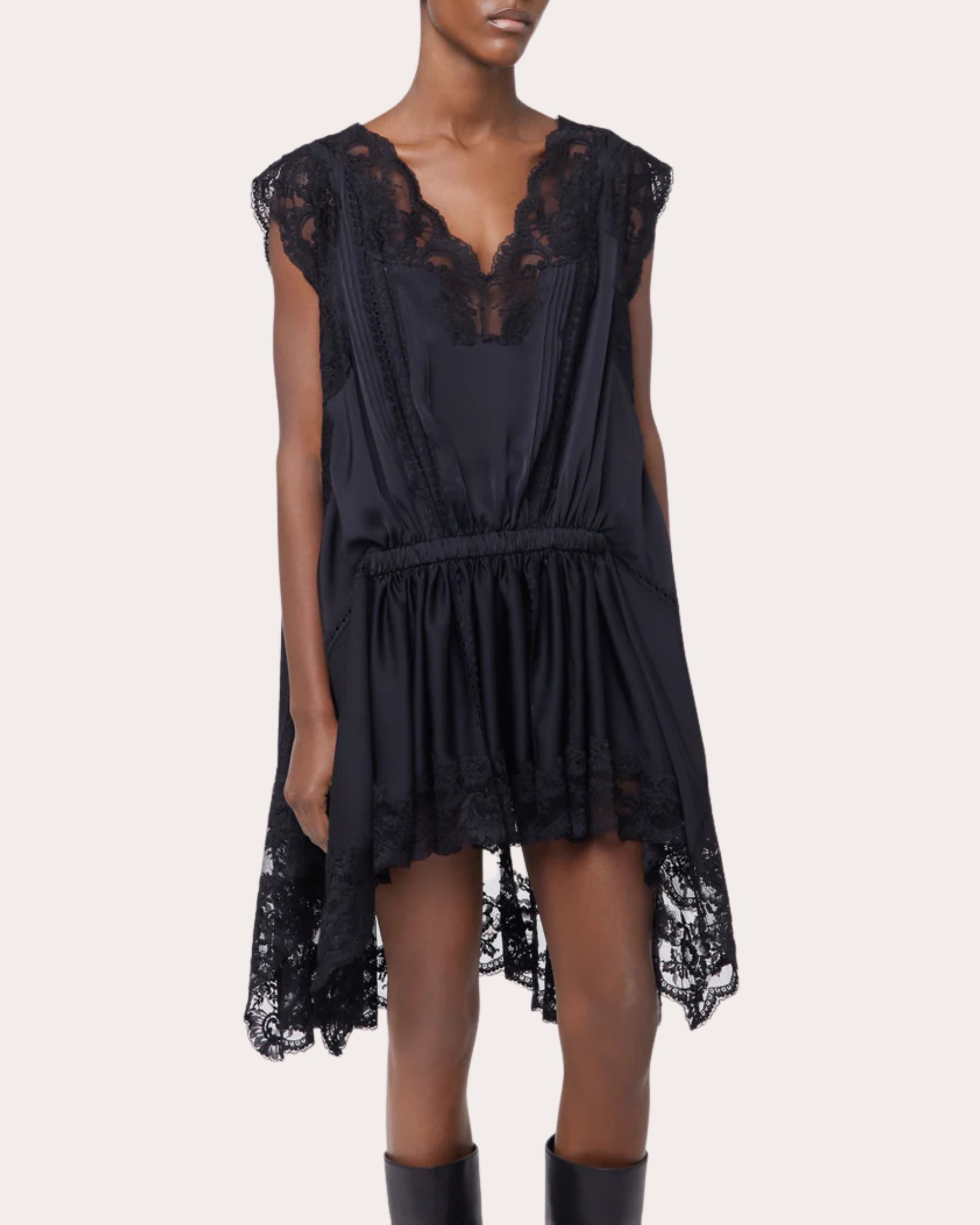 Pleated Lace Empire-Waist Tank Top