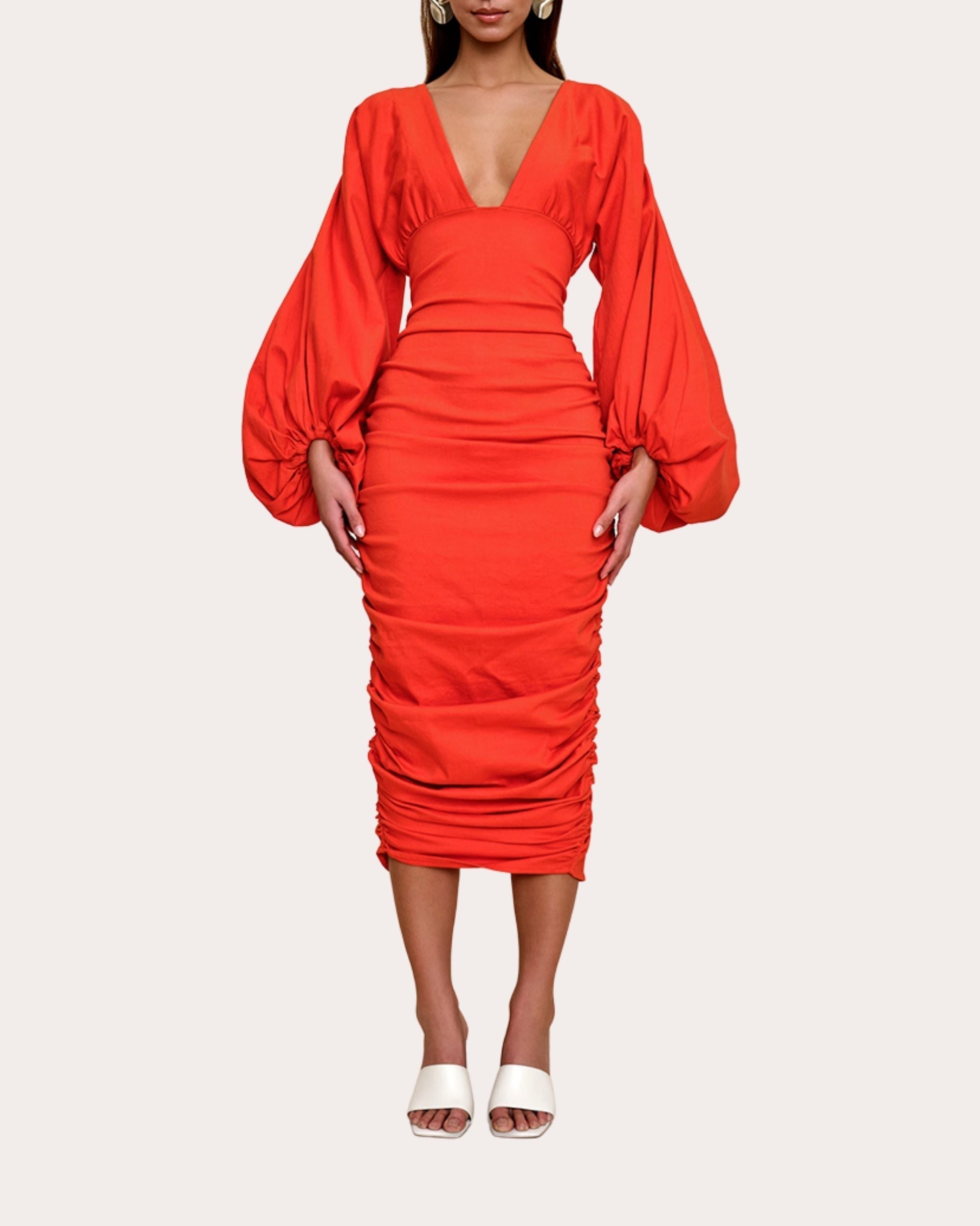 Anida Gathered Stretch-Cotton Corset Midi Dress