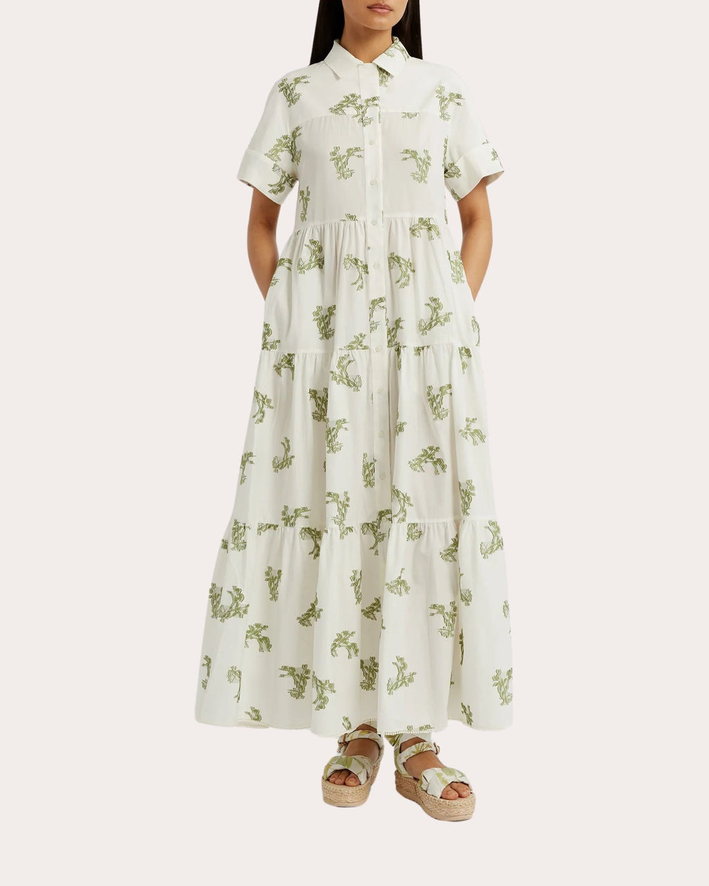 Floral Pattern Cotton Midi Shirt Dress