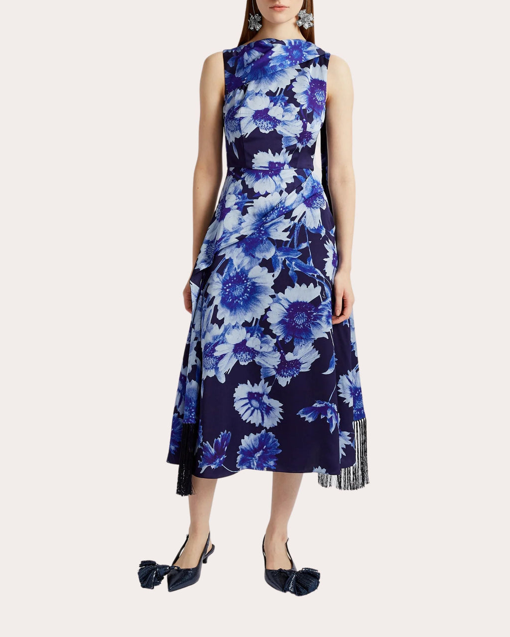 Draped Floral-Print Crepe Jersey Midi Dress
