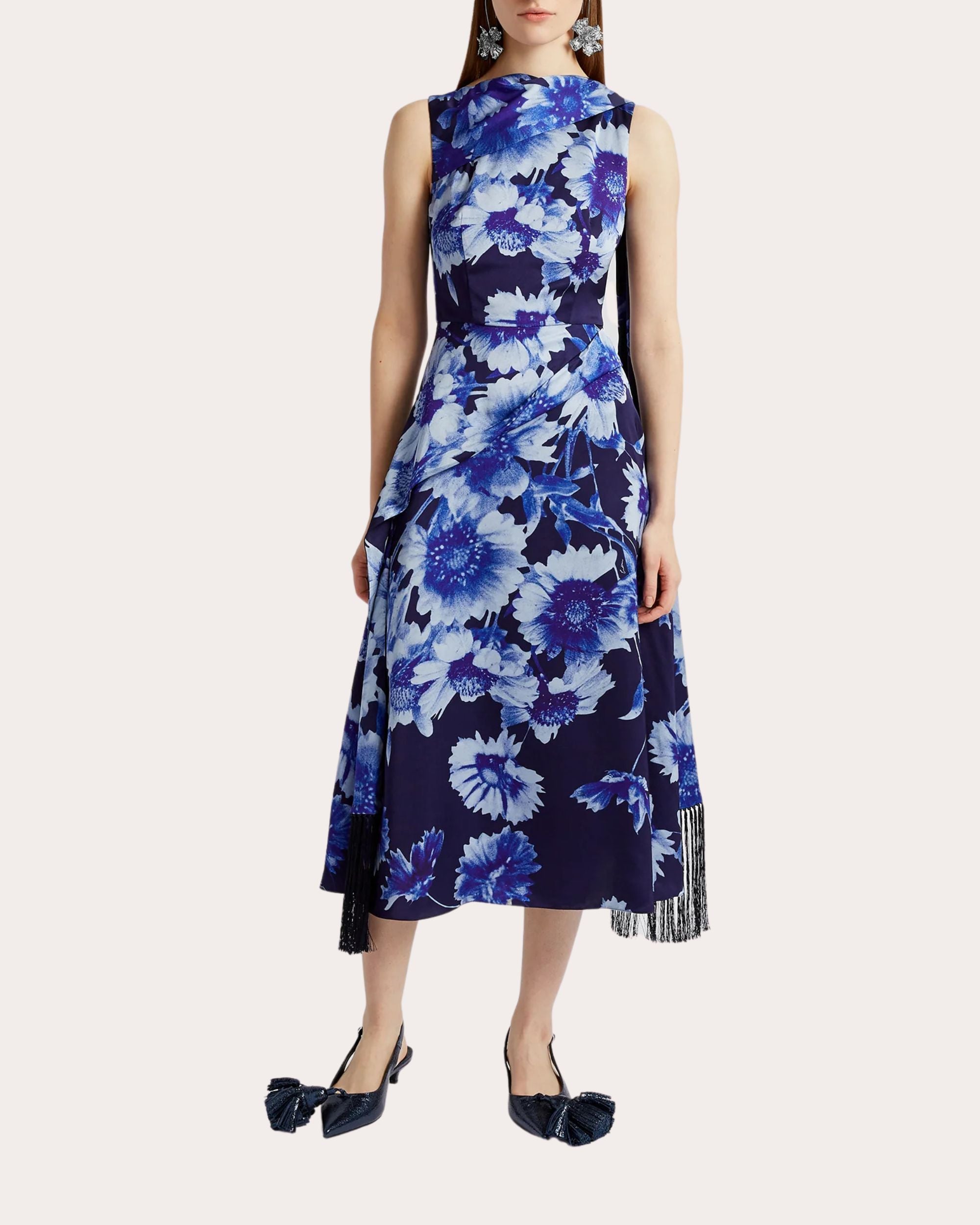 Draped Floral-Print Crepe Jersey Midi Dress