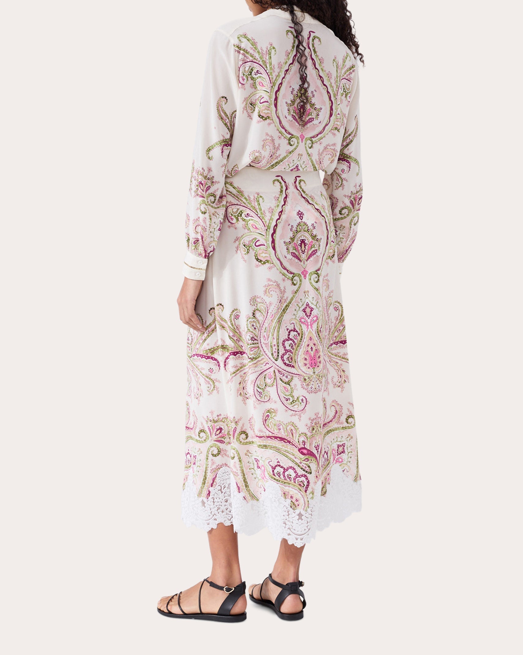 Jimi Lace-Trimmed Printed Silk Midi Skirt