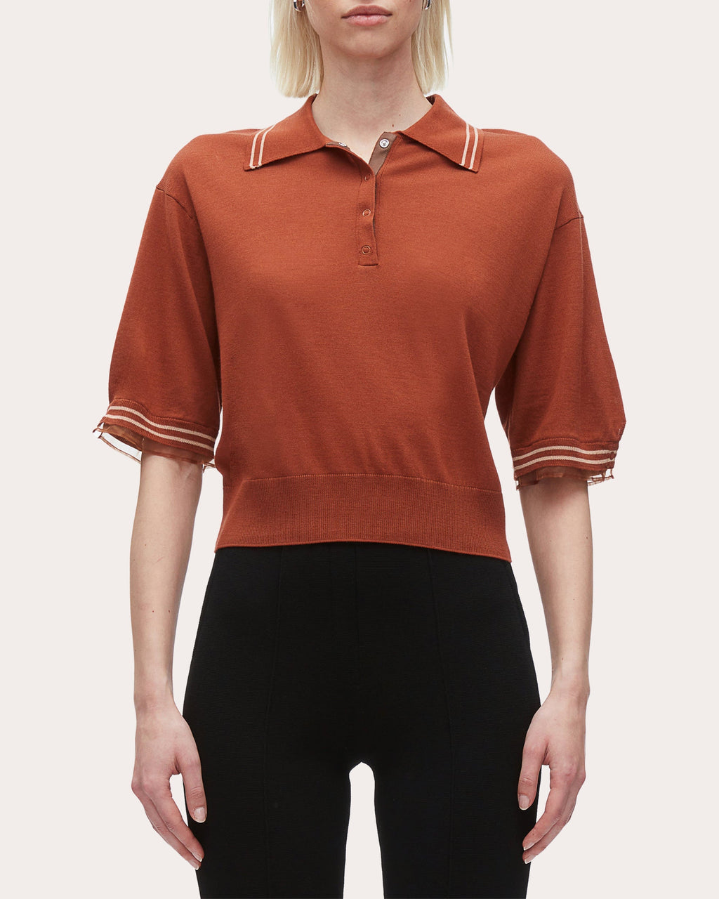 Cropped Organza-Trimmed Wool Polo Shirt