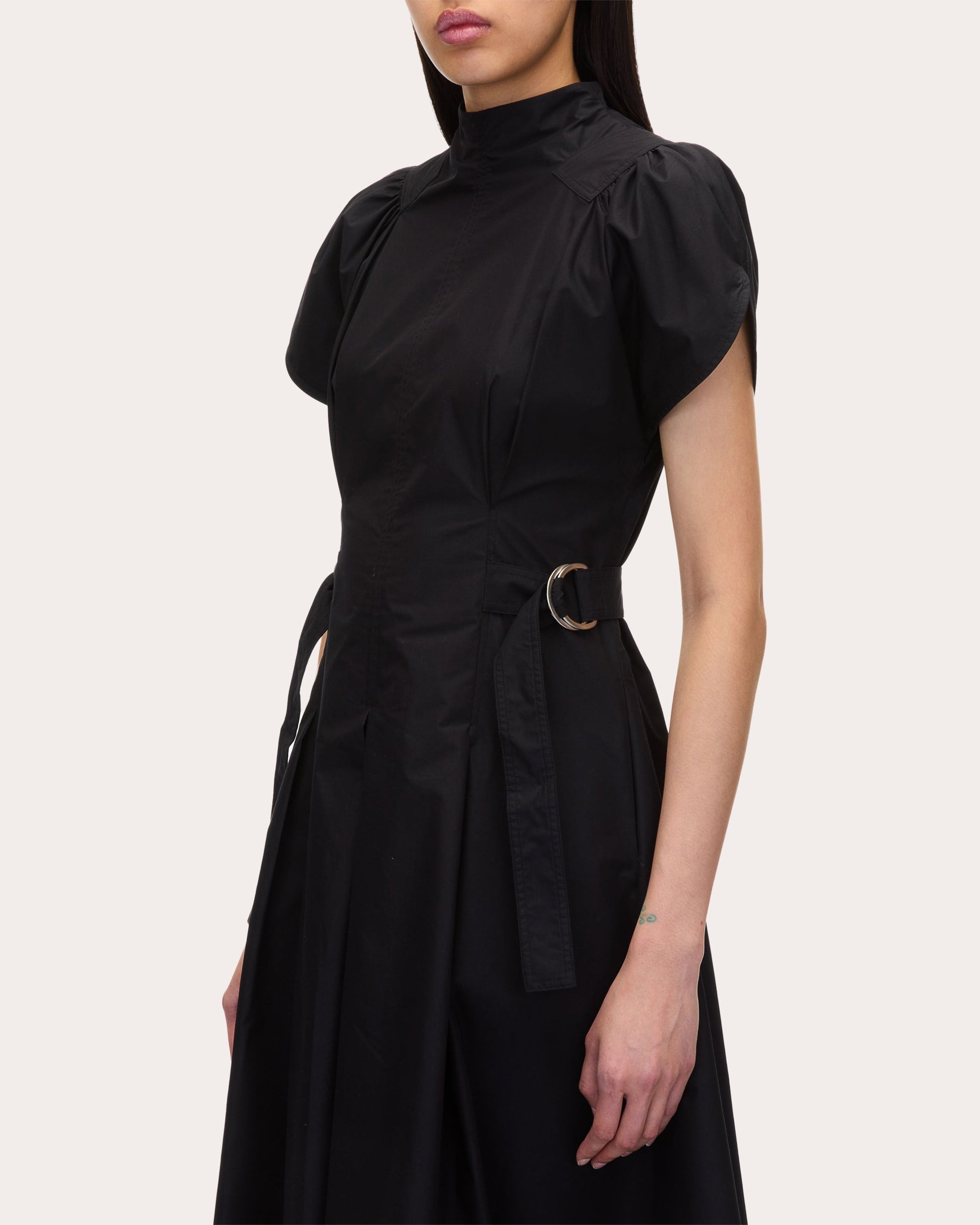 Asymmetric Pleated Cotton-Blend Midi Dress