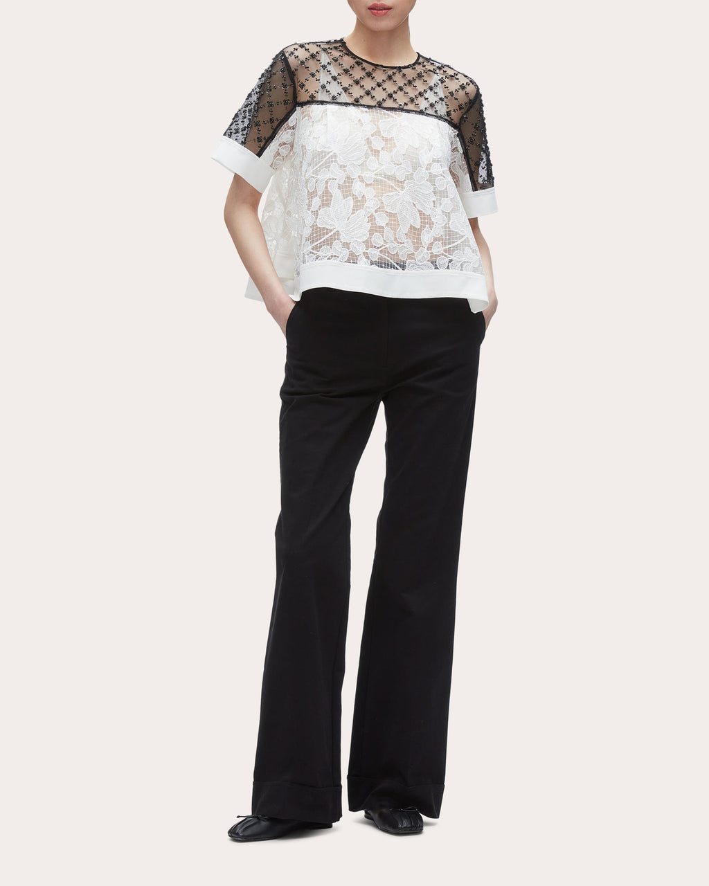 Embellished Floral Lace Organza Top